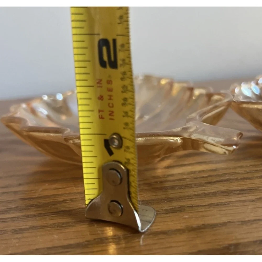 Set of 2 Vintage Marigold / Amber Leaf-Shaped Carnival Glass Candy Relish Dishes